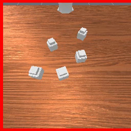 VideoUnmask frame 32: white containers conceal the colored cubes