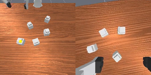 VideoUnmask simulation: white containers conceal the colored cubes